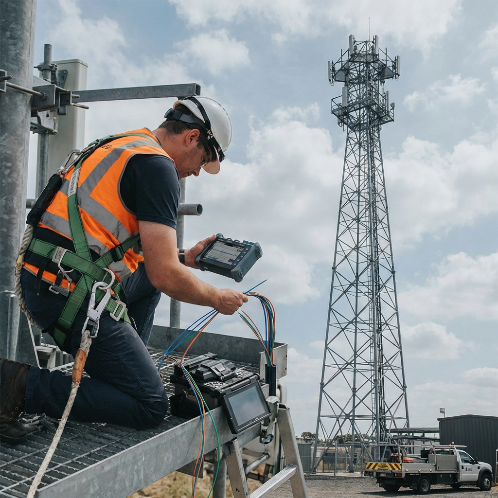 Professional Telecom Technician at Work